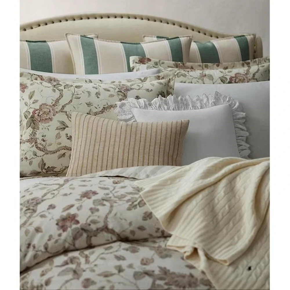 Ralph Lauren Elsie Reversible Jacobean Floral Striped King Duvet Cover $430 NWOT